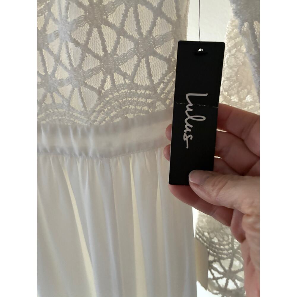 Lulus White/Off-White Lace Maxi Bridal Wedding Dress High Neck Long Sleeve Small - Picture 8 of 14